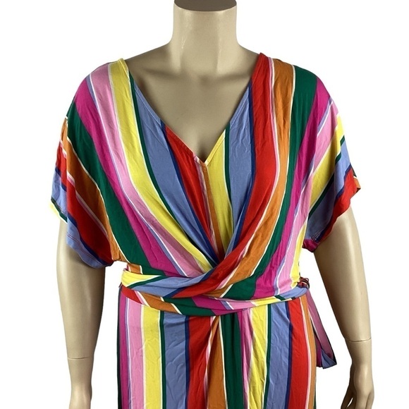 Eloquii Wrap Around Dress Size 18 Rainbow Stripe - Picture 2 of 7
